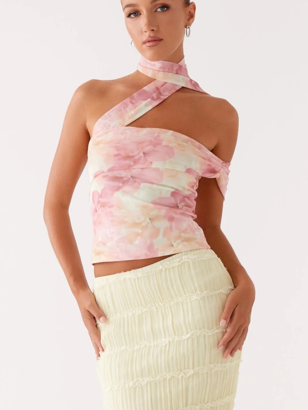 PEPPERMAYO Scarf Top - Pink Floral Off-Shoulder